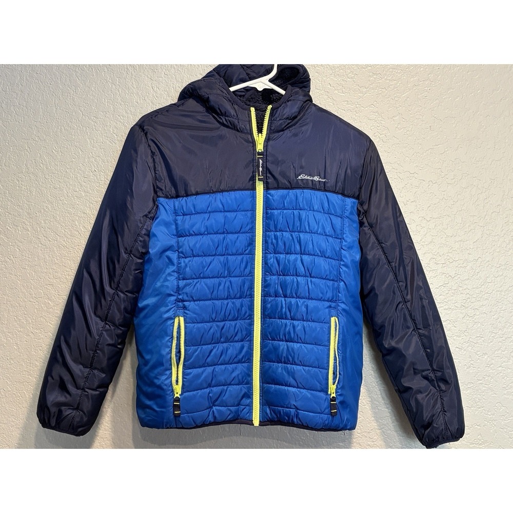 Eddie Bauer Reversible Puffer/Fleece Jacket Youth Large (14-16) Blue Hooded